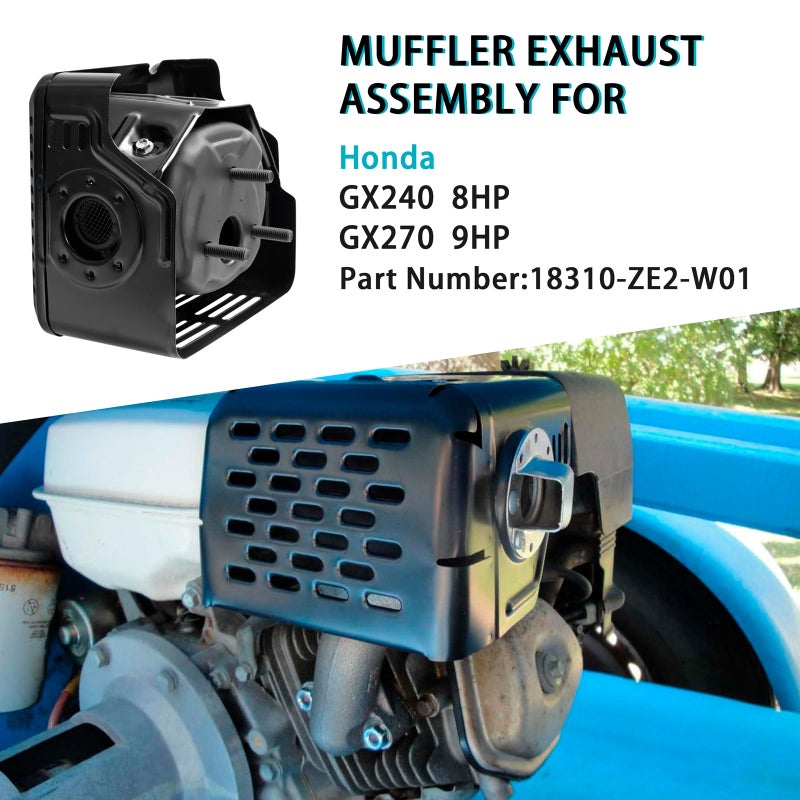 Sutmorly Muffler Exhaust Kit Assembly Fits Honda GX340 GX390 GX420 11HP 13HP 16HP Harbor Freight 420 Engine Water Pump Snowblower Pressure Washer with Head Shield Manifold and Two Gaskets, No nuts - Image 3